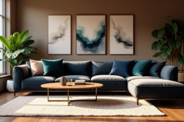 Aménager un salon élégant : harmonies de couleurs et textures avec un canapé gris foncé