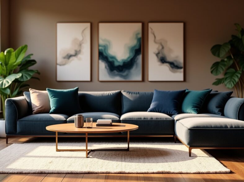 Aménager un salon élégant : harmonies de couleurs et textures avec un canapé gris foncé