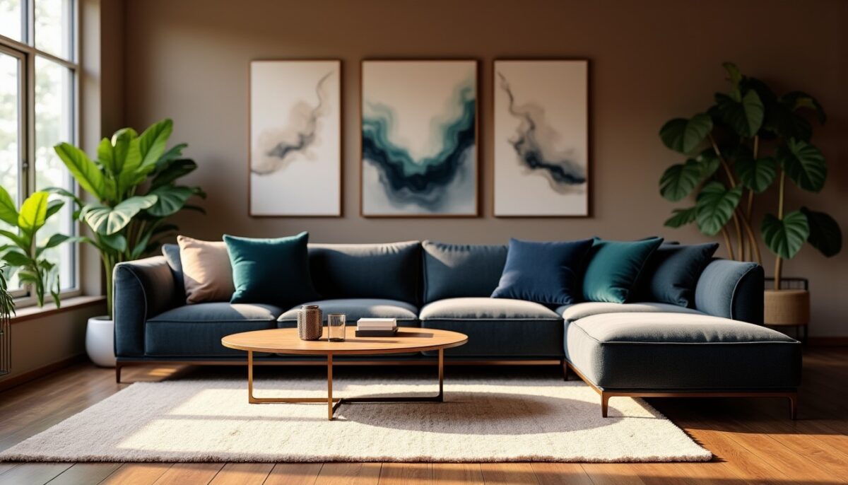 Aménager un salon élégant : harmonies de couleurs et textures avec un canapé gris foncé